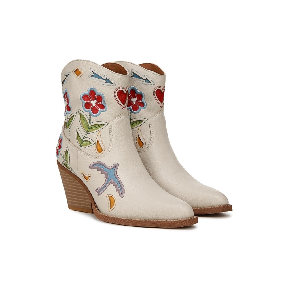 Zodiac Floral Embroidered White Ankle Boots - Picture 1 of 9